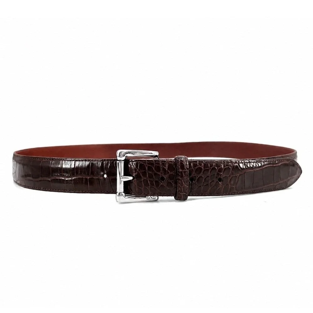 Vintage Polo Ralph Lauren Belt Men's Size 40 Dark Brown Croc Embossed USA